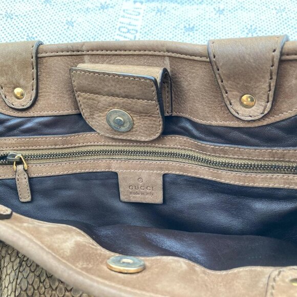 Gucci Women Tote Handbag Brown Python GG Running  Satchel Bag - Picture 13 of 16